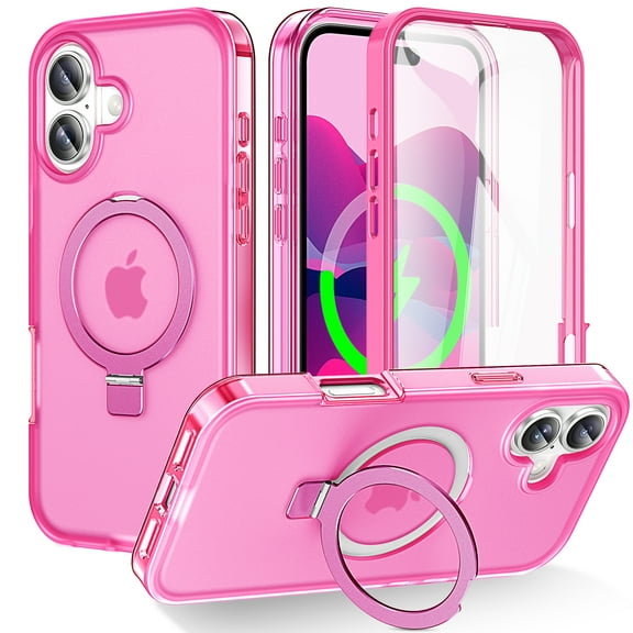 Decase for iPhone 17 Magnetic Case with Built-in Screen Protector, Full-Body Protective Back Cover with Invisible Stand,Shockproof Hybrid TPU Frame Hard PC Matte Case,Rose