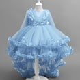 thumbnail image 2 of Miluxas Girl's Spaghetti Strap Lace Floral Appliques Tiered Skirts Girls Pageant Dress A Line Kids Birthday Gowns Sky Blue 7 Years, 2 of 3