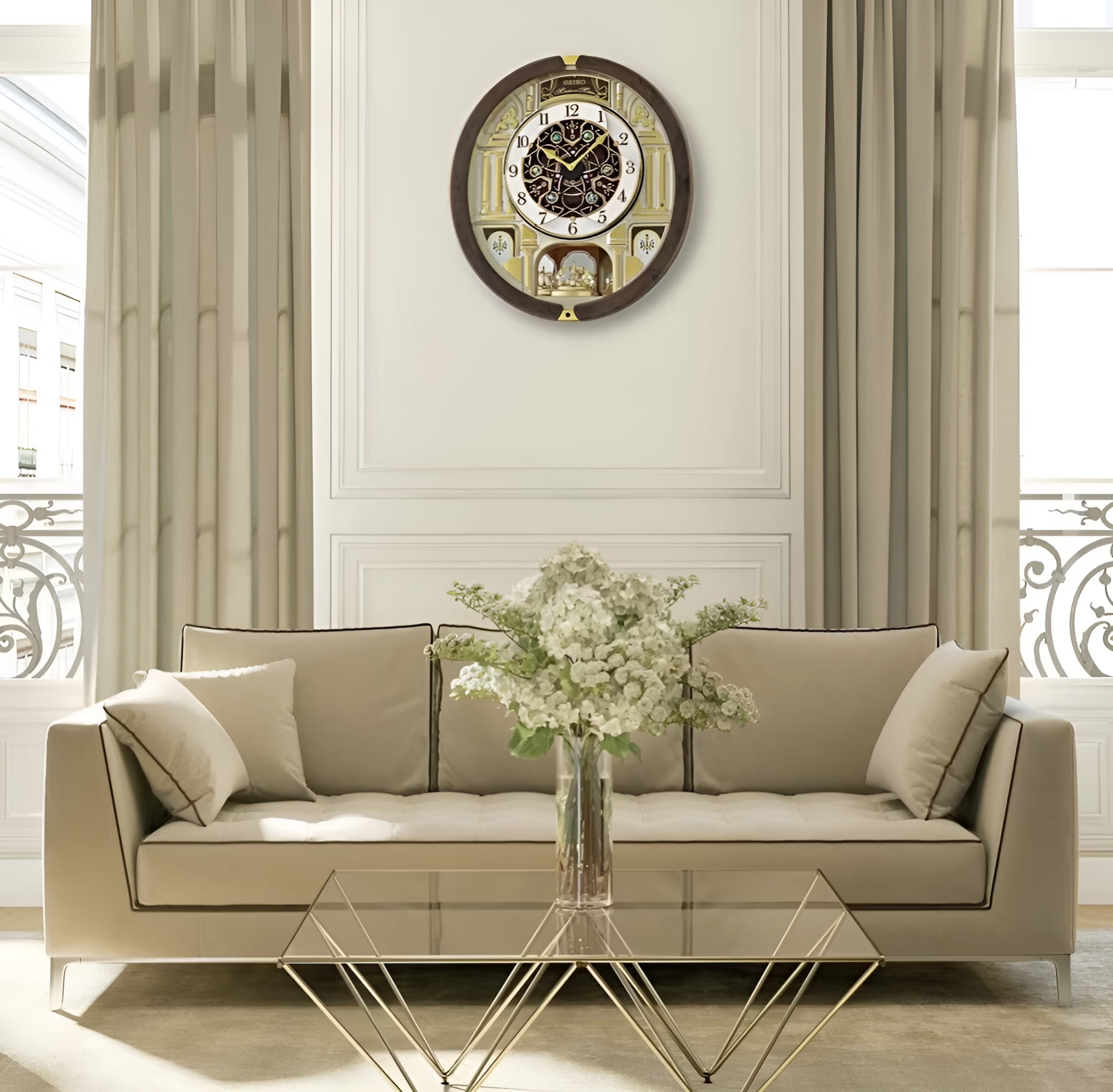 Seiko Melodies in Motion Wall Clock, Golden Pillars, Rotating Face