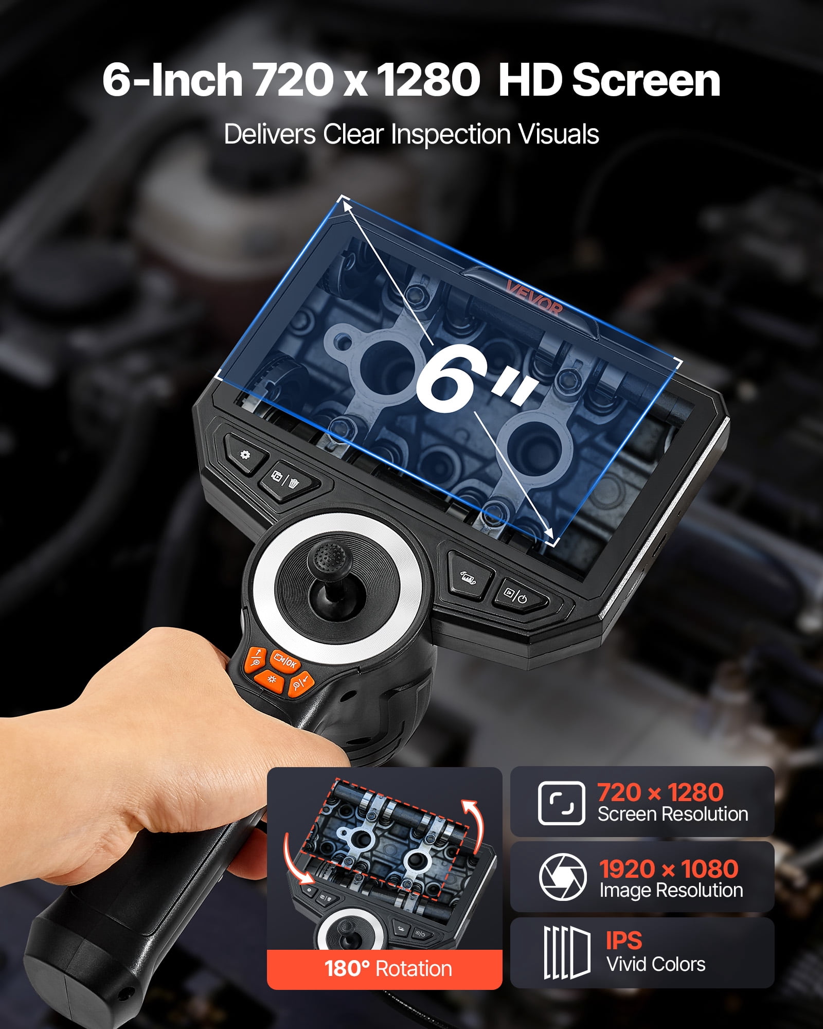VEVOR 4-Way Articulating Endoscope with Light, True 1080P HD Industrial Borescope Inspection Camera with Articulated Probe, Flexible Snake Scope Cam for Wall Automotive Engine Inspect-4.9FT
