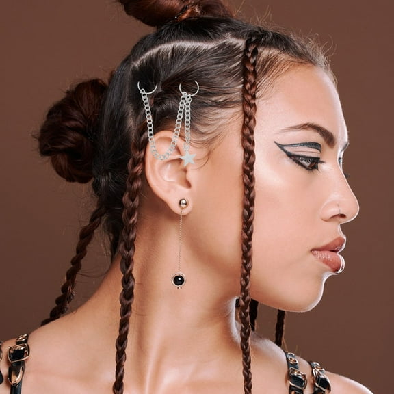 LOLIPPYY 5Pcs Silver Hair Chain for Braids with Punk Style Bridal Headpiece and Hair Jewelry