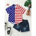 thumbnail image 2 of Wassery Independence Day Toddler Boys Clothes Stripe Stars Print Turn-Down Collar Short Sleeve Shirts+Ripped Denim Shorts Set 4th of July Outfits, 2 of 9
