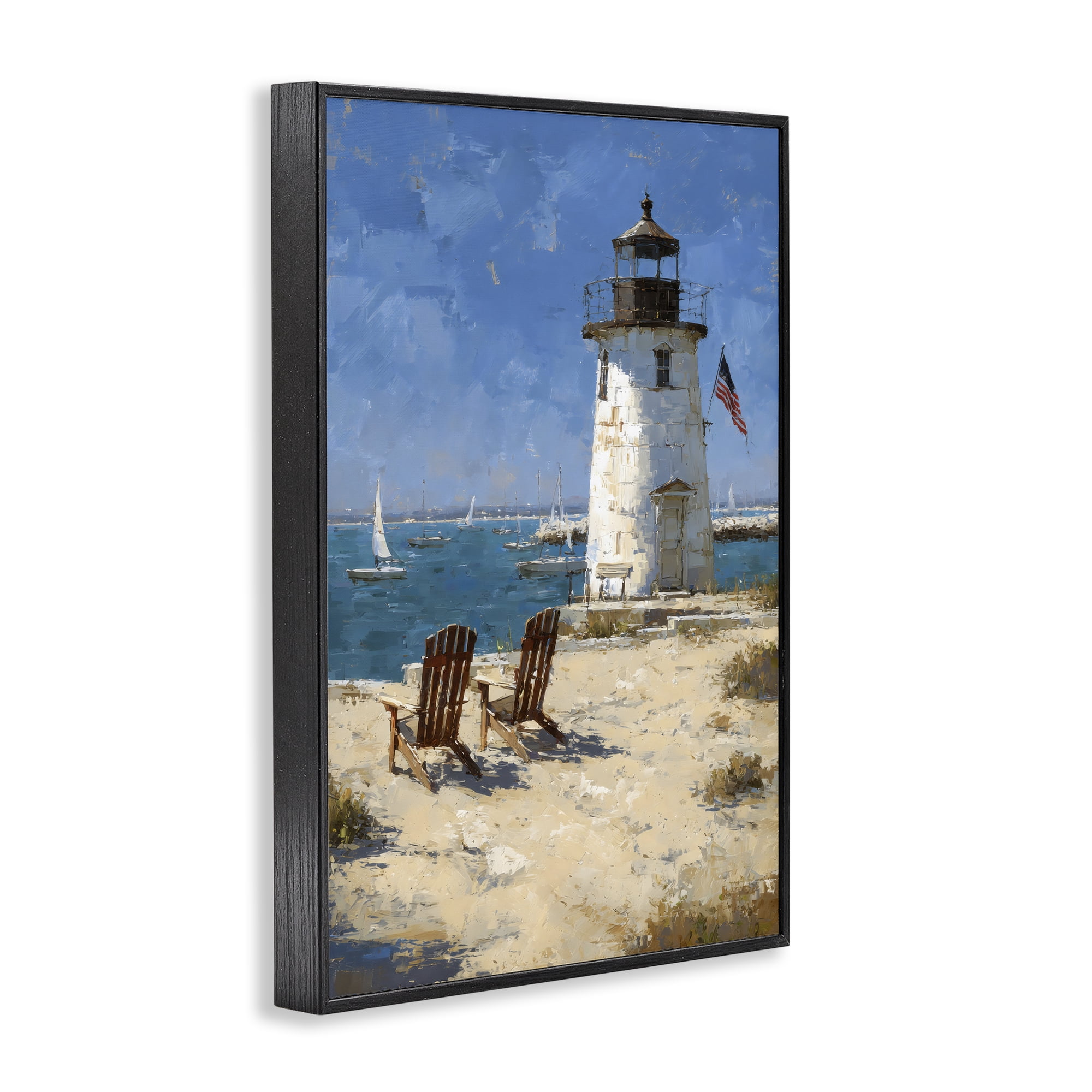 Stupell Industries Summer at Lighthouse Bay Black Framed Giclee Art, design by Petal Prints Design