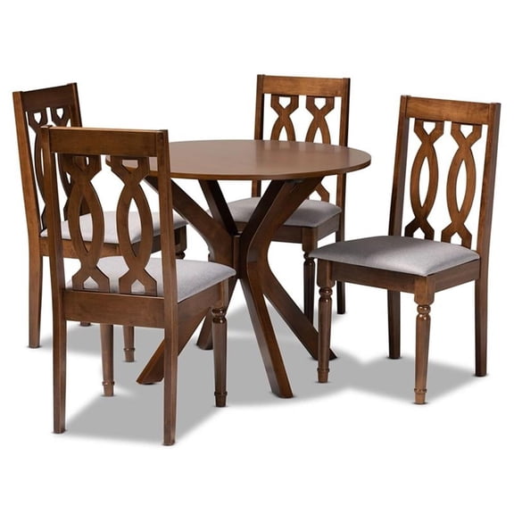 Bowery Hill Gray Fabric and Walnut Finished Wood 5-Piece Dining Set