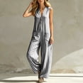 thumbnail image 7 of Casual Summer Sleeveless Jumpsuit With V-Neck Button Front And Striped Pattern, Solid Loose Fit, 7 of 7