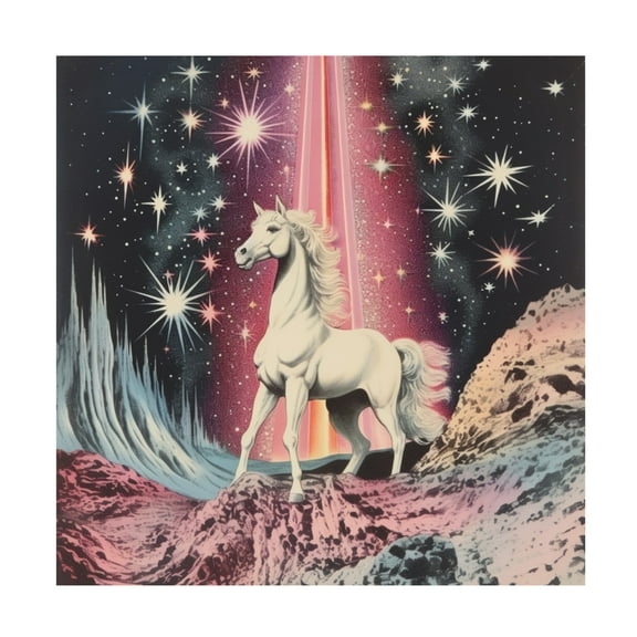 Canvas Wall Art - Samantha Hearn '1980S Magical Horse Collage Art' Wall Art for Living Room, Bedroom, or Office D?cor by Trademark Fine Art - 14 x 14 Inches