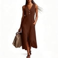 thumbnail image 6 of Gamivast Linen Midi Dresses for Women Casual V Neck Sleeveless Shift Dress with Pockets Button Up Front Slit Summer Dress Solid Everyday Lounge Vacation Dress, 6 of 8