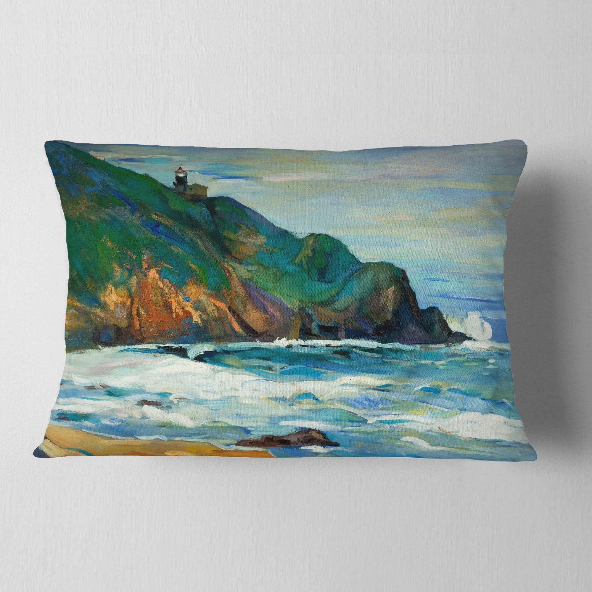 Designart Lighthouse - Landscape Painting Throw Pillow - 12x20