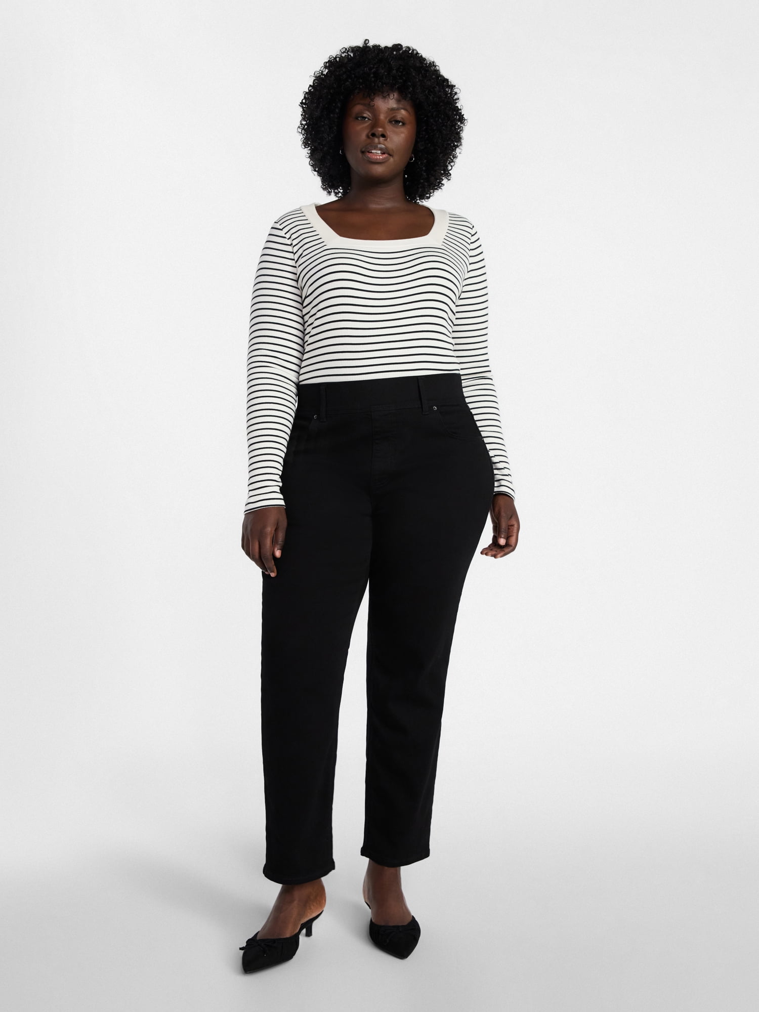 Terra & Sky Women's Plus Size Long Sleeve Square Neck Rib Top, Sizes 0X-5X
