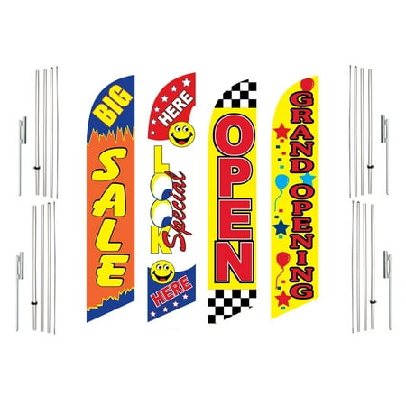 4 Swooper Flags With 4 Pole Kits Big Sale Look Special Here Open Grand Opening