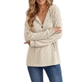 thumbnail image 6 of Knitted Tops for Women Zaewscy Knitted V-neck Long-sleeve Pullover Hoodie With Drawstring And Buttons Casual Style Beige L, 6 of 8