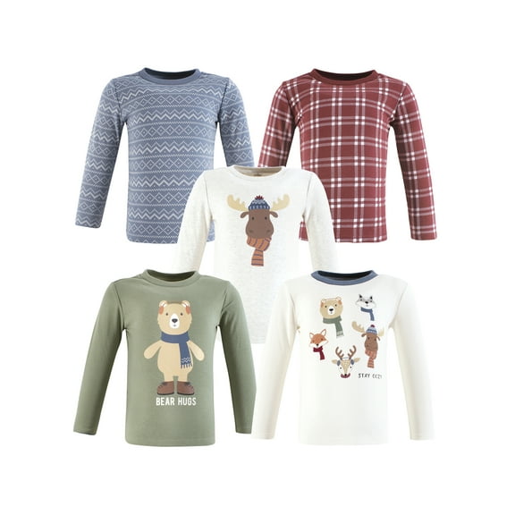 Hudson Baby Long Sleeve Tees, 5-Pack, 12 Months- 5T
