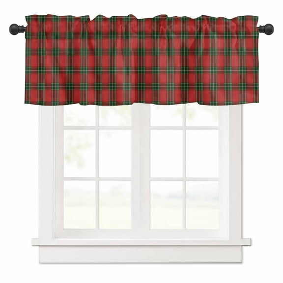 Christmas Valances for Windows Red Green Plaid Vintage Texture Rod Pocket Curtain Valance Window Treatment Short Curtains for Kitchen Living Room, 60"x18"