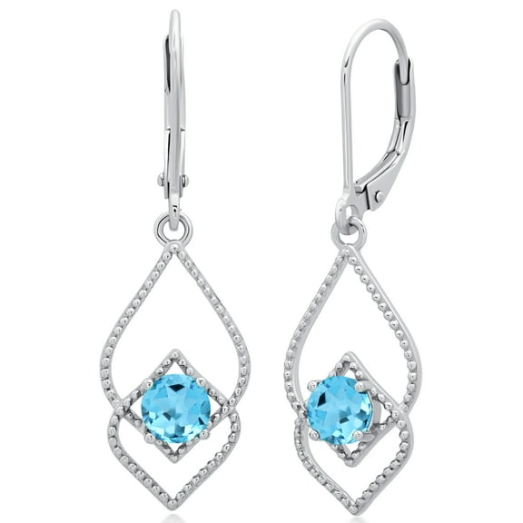 Blue Topaz Dangle Earrings for Women in 925 Sterling Silver with Leverback and 5mm December Birthstone by MAX STONE
