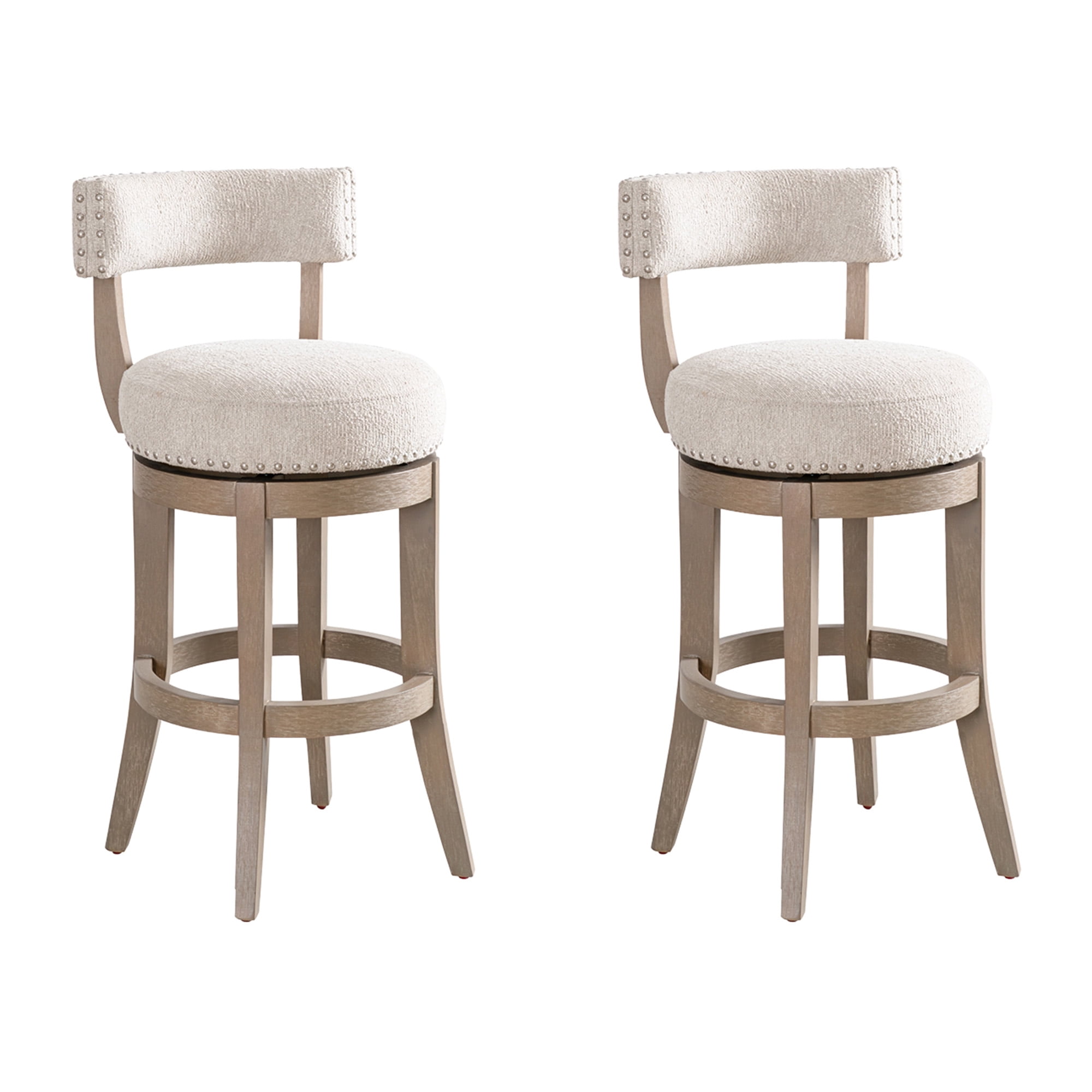 Mystic Solid Wood Upholstered 30" Bar Height Swivel Barstool with Ancient Stone Fabric Seat - Set of 2