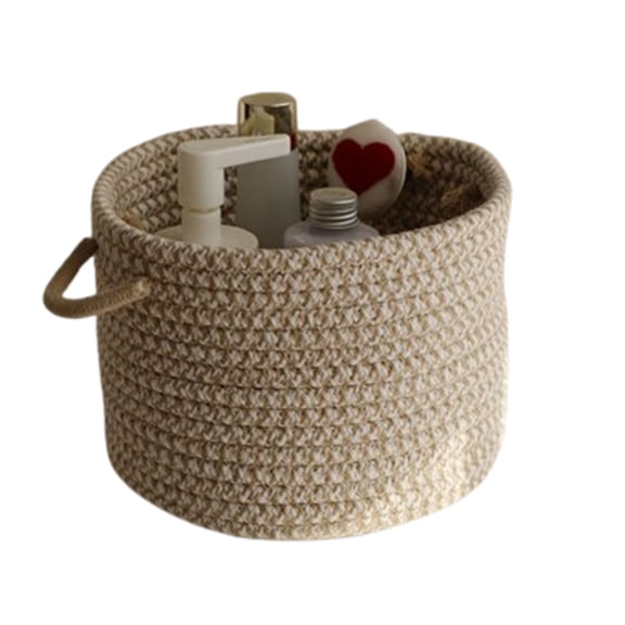 Fmxomd Small Rope Baskets for Storage, Baskets for Gifts Empty, Cute Round Woven Basket, Decorative Shelf Baskets 7.9×7.9×5.9", Cotton Toy Basket Storage Bins for Organizer 1 Pack-Khaki