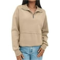 thumbnail image 5 of YDDIAN 1/4 Zip Pullover Women Y2k Vintage Fleece Pullover Sweatshirts No Hood Fall Casual Loose Comfort Hoodie with Pocket Khaki XXL, 5 of 5
