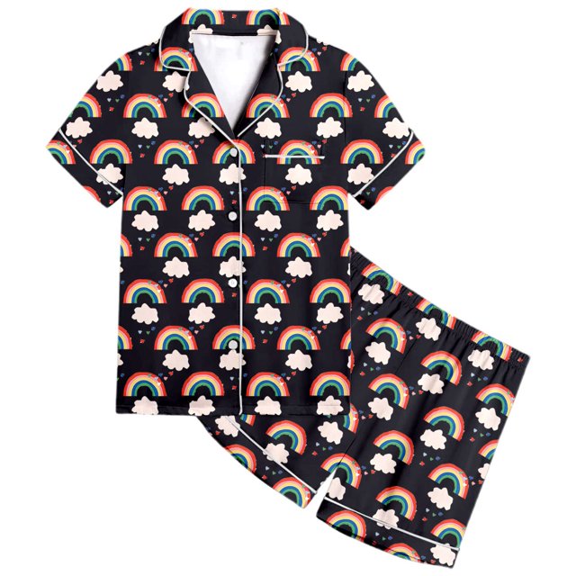 Ensemble de Pyjama et Shorts à Manches Courtes Imprimé Arc-en-Ciel pour Filles