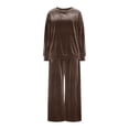 thumbnail image 4 of mihongmao Summer Outfits 2 Piece Sets for Women Dressy Women's Casual Loose-fitting Round Neck Pullover Long-sleeved Trousers Velvet Suit Coffee 2X, 4 of 8