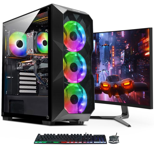 Gaming AQVIN AQB70 Computer PC-Intel i7 Processor Up to 4.6Ghz,GeForce RTX 3050 6GB GDDR6, RGB Lights,16GB RAM 1TB NVMe SSD Storage,24-inch Gaming Monitor,RGB Keyboard & Mouse,Windows 11 Pro-Black