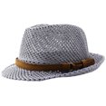 thumbnail image 4 of Vintage Woven Hollowâout Sun Hat Unisex Leather Band Decor Breathable Outdoor Vacation Fedora Hat, 4 of 6