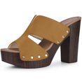 thumbnail image 1 of BLISSFUL STEP Women's Platform High Block Heel Slides Sandals Brown (Size 9.5), 1 of 6