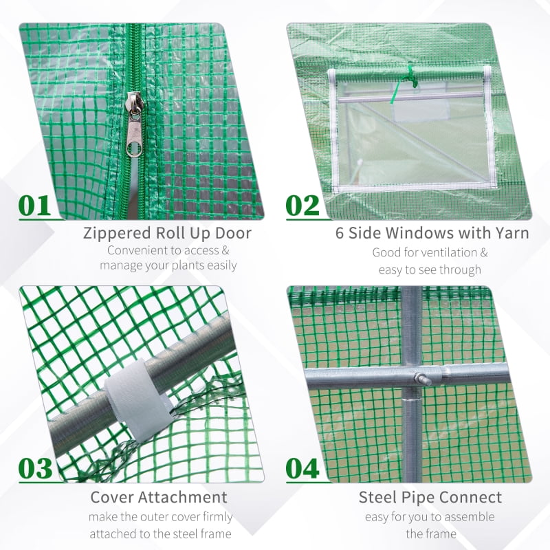 Alvantor Green 11.5' L x10' W x6.5' H Walk-In Tunnel Greenhouse with Mesh Windows