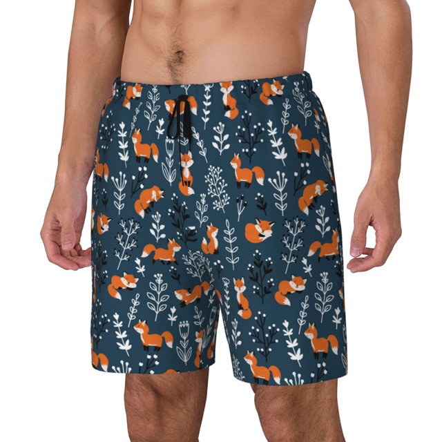 Balery Playful Foxes Forest Blues Bañador para hombre, shorts de playa de secado rápido con entrepierna y forro de compresión-Medium