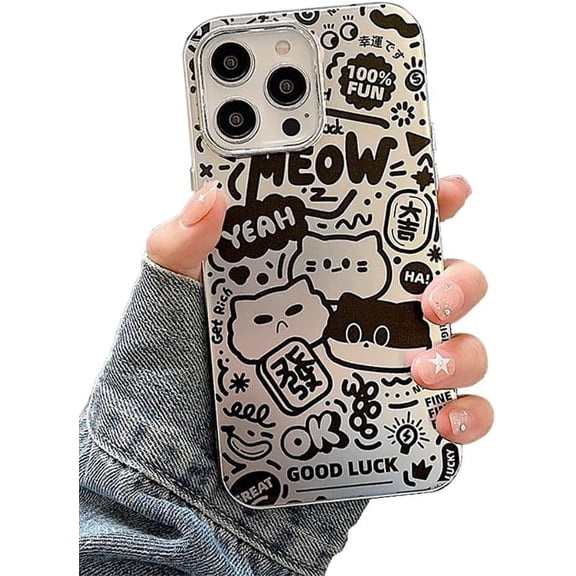 Cute Cats Mahjong Good Luck Letter Hard Phone Case Compatible with iPhone Case (Silver,iPhone 13 Pro Max)