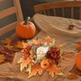 thumbnail image 3 of Gcvizuso Fall Candle Ring Wreath, Pumpkin Maple Leaf Dahlia Floral Centerpiece for Halloween Thanksgiving Table Decor, Orange, 3 of 8