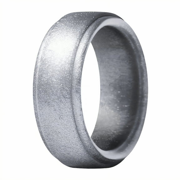 DESIGNICE Silicone Rings for Him,Non-Suffocating Men Silicone Wedding Bands,Spray-On Finish Rubber Ring,Silver