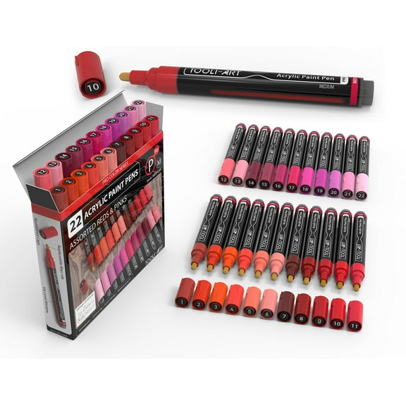 22 Acrylic Paint Pens (REDS AND PINKS) Pro Color Series Set 3mm Medium