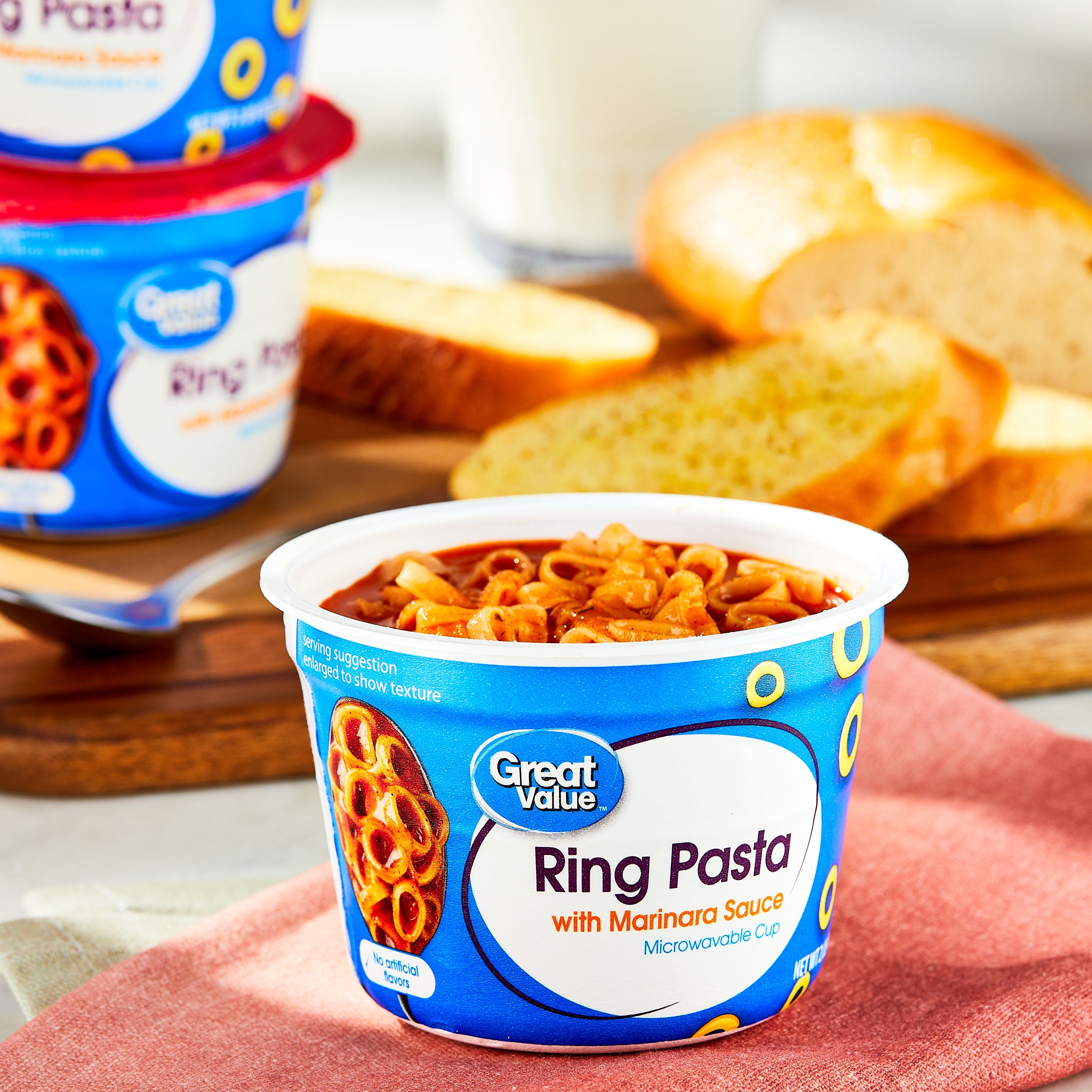 (12 pack) Great Value Ring Pasta with Marinara Sauce Microwavable Cup, 2.05 oz (Shelf Stable)