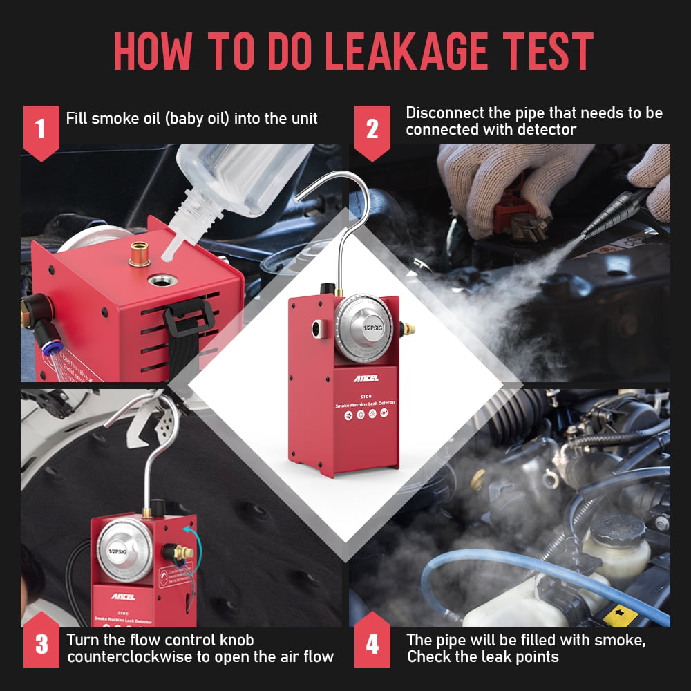 Ancel S100 Automotive Smoke Machine Car Leak Detector Vacuum Smoke Tester All Pipe Leakage Locator Diagnostic Tool EVAP Smoke Test No Air Pump Smoke Mode for 12V Automotive Truck Motorcycle Boat