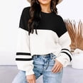thumbnail image 2 of Siilsaa Sweaters for Women Casual Long Sleeve Crewneck Color Striped Knitted Pullover Tops White,S, 2 of 5