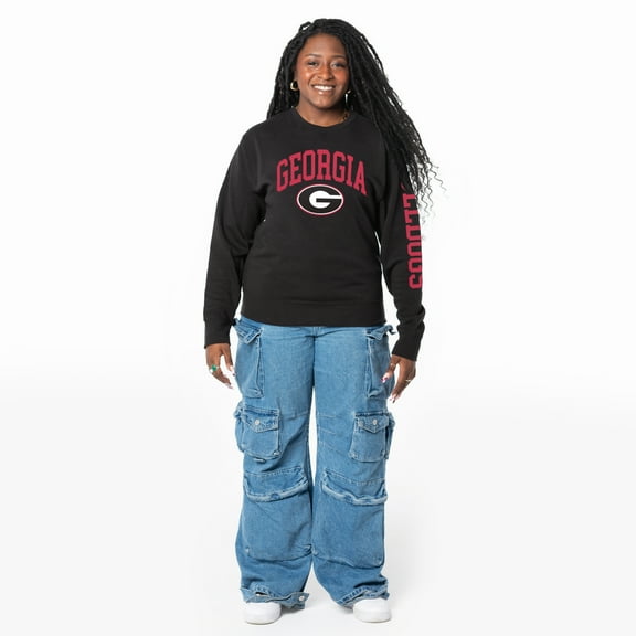 Women's ZooZatz Black Georgia Bulldogs Lightweight Fleece Pullover Sweatshirt