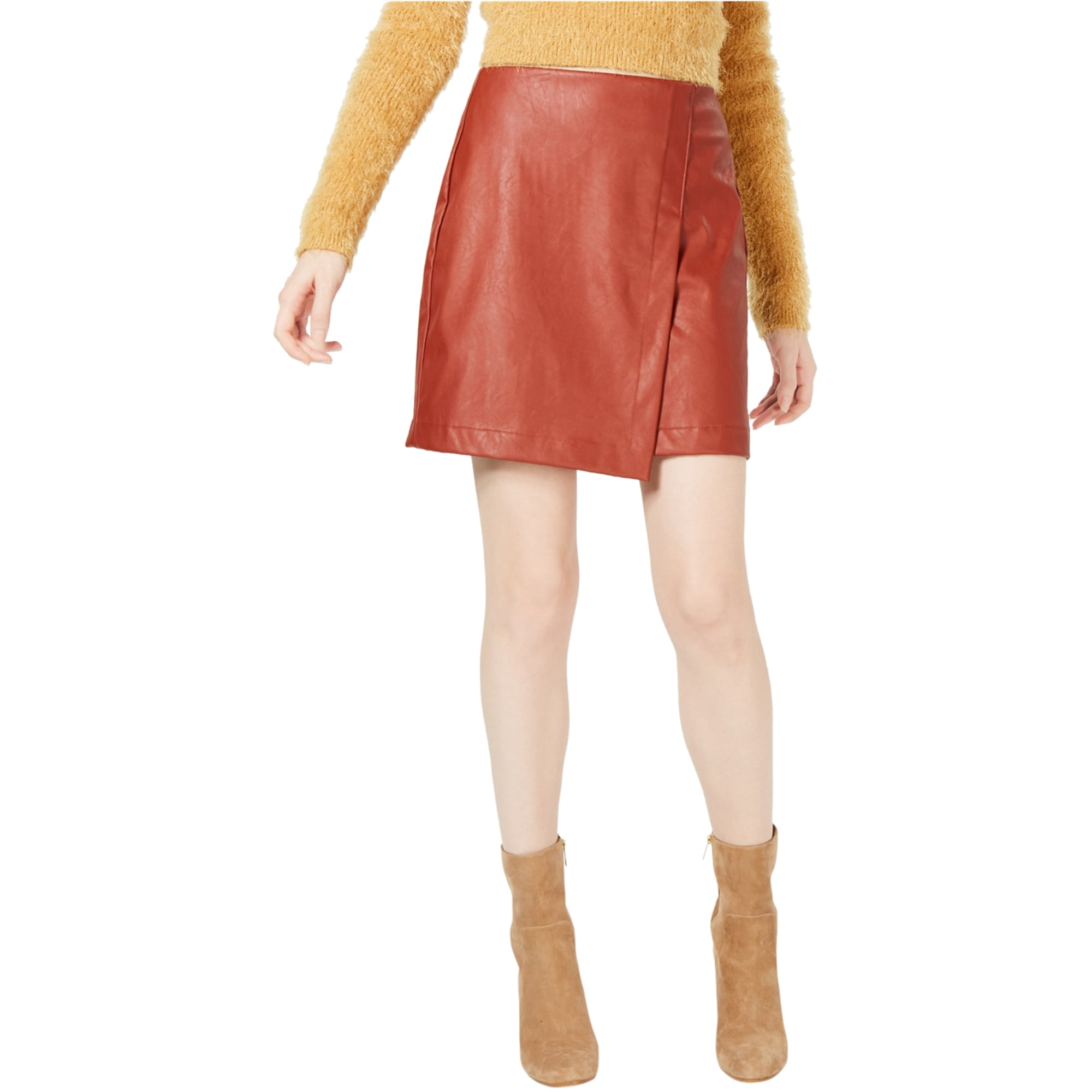 Bar Iii Womens Faux Leather Mini Wrap Skirt Brown X Small