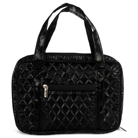 Quilted Midnight Black Large Print Faux Leather Purse Style Bible Case Cover