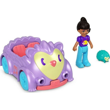 Polly Pocket Micro Doll with Hedgehog-Themed Die-cast Car and Mini Pet, Travel Toys