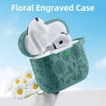 thumbnail image 3 of Comvin for Apple AirPods 4 Case Cover 2024 with Cleaner Kit & Keychain, Cute Flower Engraved Silicone Case for Airpods 4th Generation, PineGreen, 3 of 9