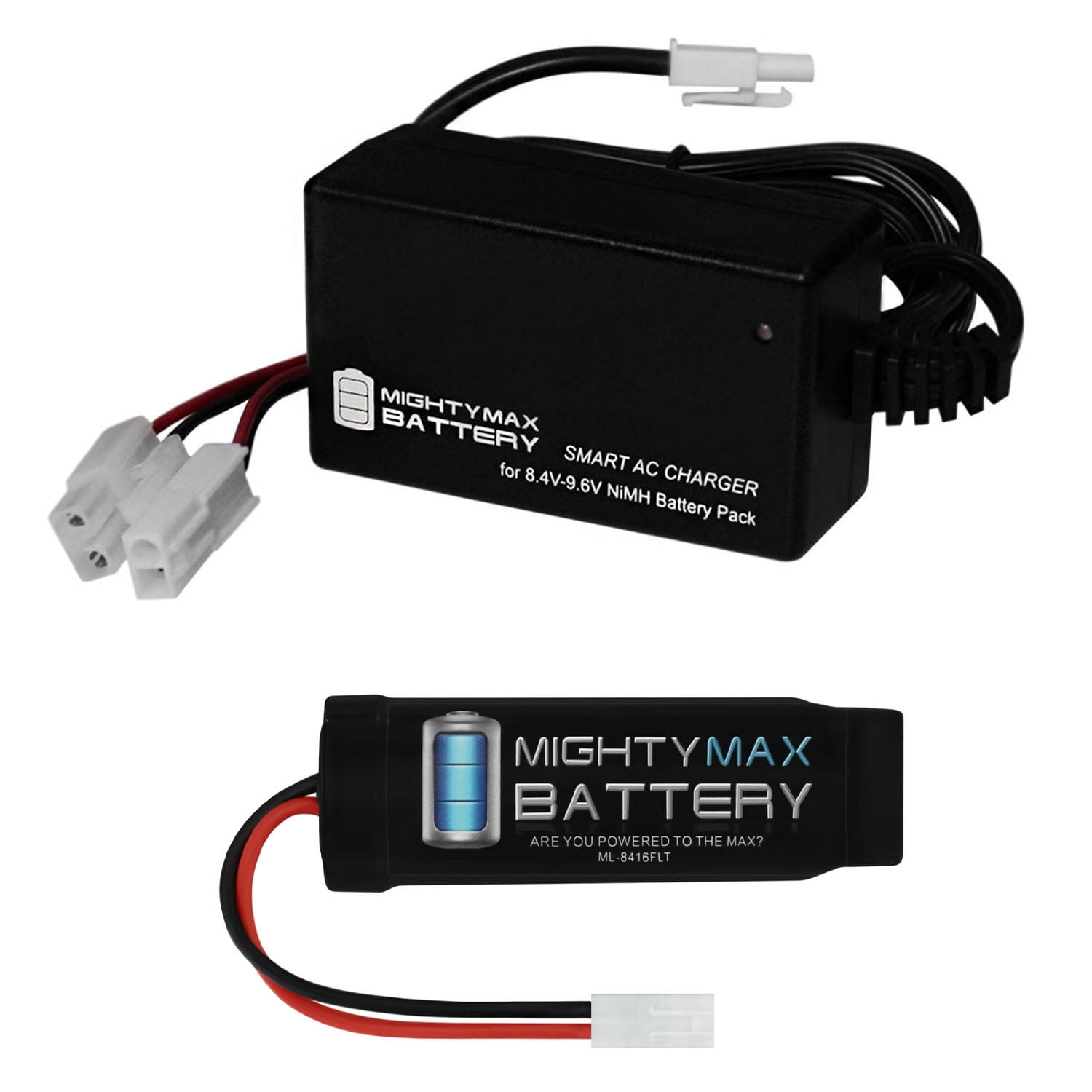 Limskey 9.6V NiMH 1600mAh Rechargeable Battery Pack with Mini Tamiya Connector with USB Charger for Airsoft 
