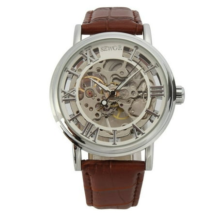 

NUOLUX Men Automatic Mechanical Wrist Watch with PU Band (White+Brown)