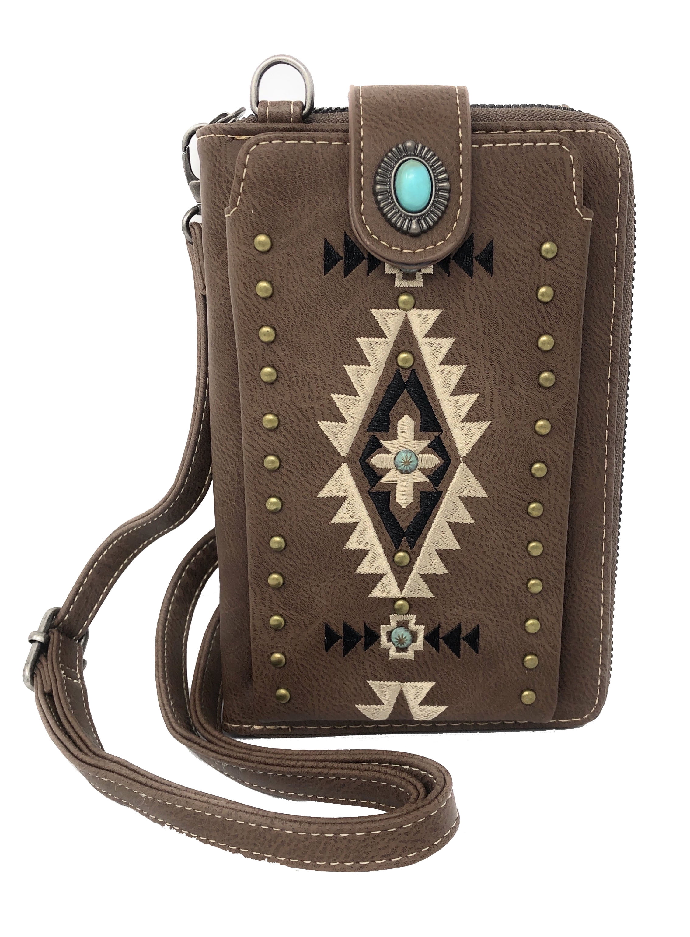 Small Crossbody Bag Leather Card Slots Wallet Shoulder Purses Fashion Travel Wallet Vintage Ethnic Tribal Aztec Bird Phone Purse
