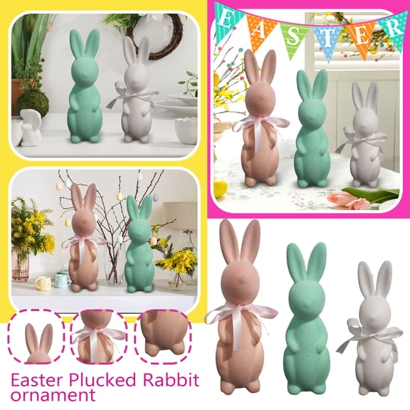3PCS Flocked Easter Bunny Decor, Velvet Standing Rabbits 10 12 and 15 Inch for Spring Home Scene and Easter Decorations