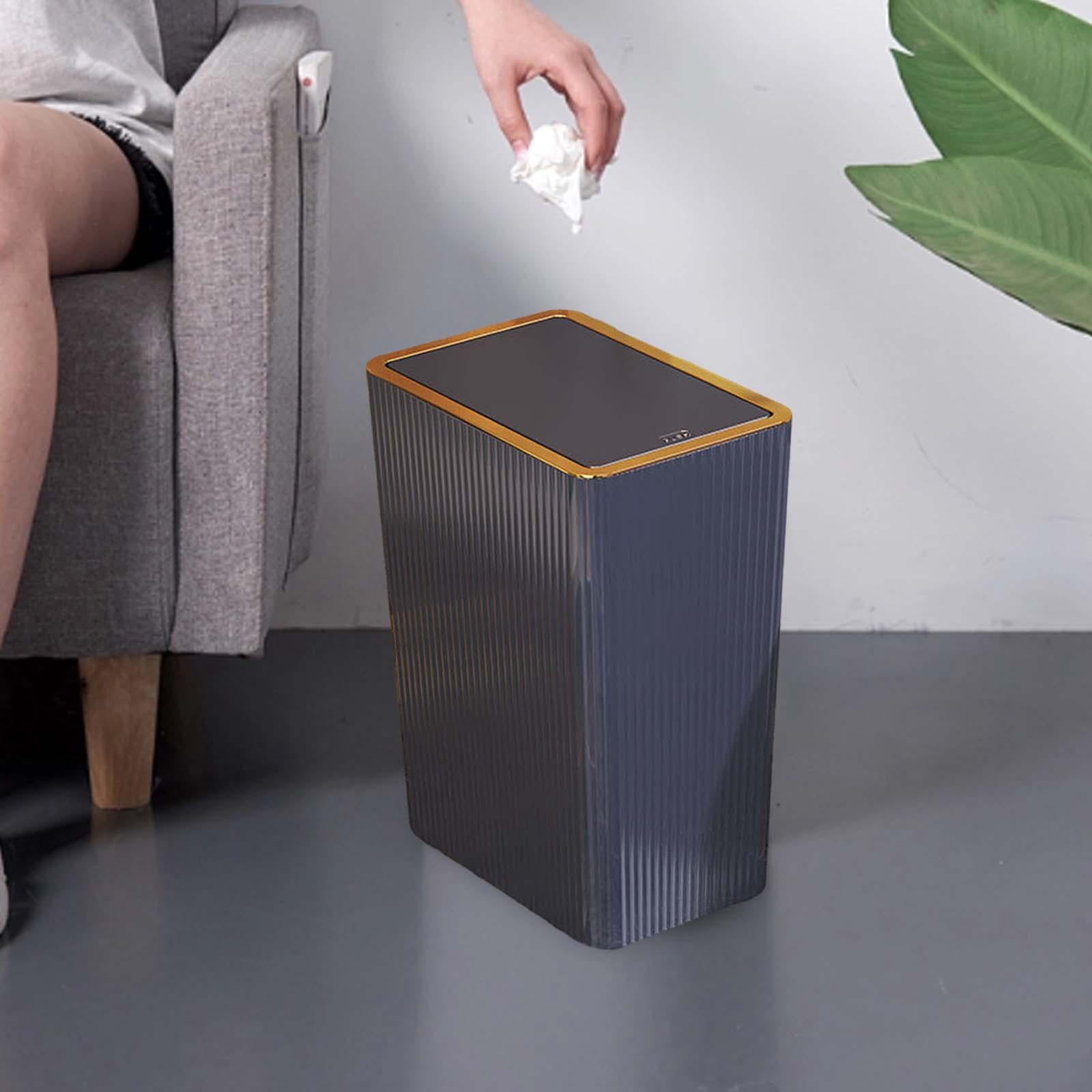 Kitchen Wastebasket with Press Type Lid Narrow Garbage Can, Paper Basket Organizer, Bathroom Trash Can with Lids for Study 15L Blue