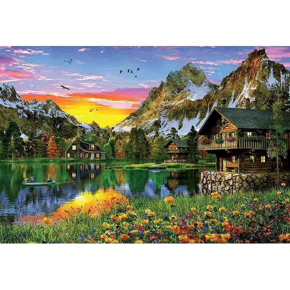 Snowy Kit de Peinture Diamant Cabane en Rondins - DIY Peinture Diamant Cristal 5D pour Adultes et Enfants - Décoration Murale Maison 18x25 Pouces