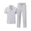 WEILANXIN Store Welanxin Men 2 Piece Beach Vacation Outfit,Lightweight Button Up Loose Shirt Elastic Waist Baggy Pants Suit