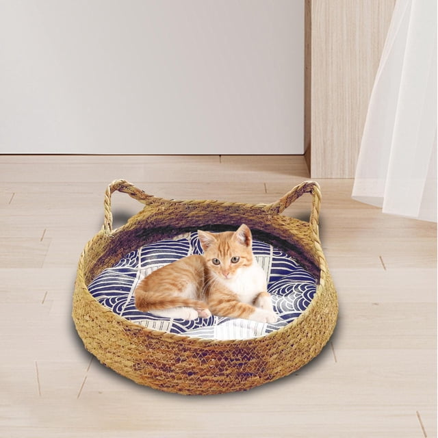 Cesta para cama para gatos, cama para dormir para gatos con cojín extraíble, protector de muebles, tabla para rascar para gatos grandes, perros pequeñ , Largo 43x43x14cm