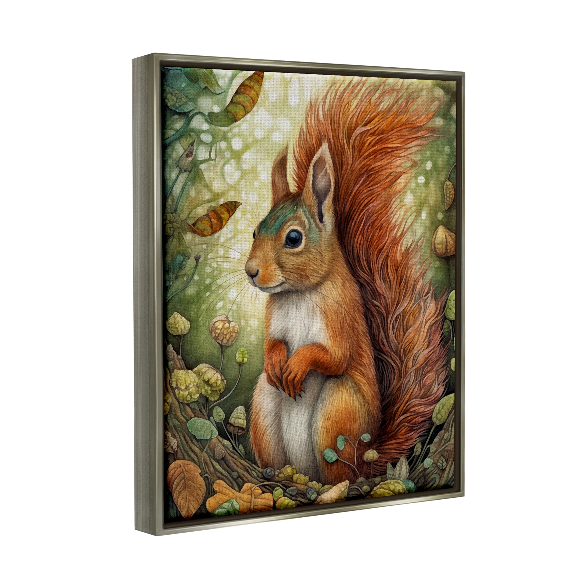 Stupell Industries Squirrel & Forest Botanicals Animals & Insects Painting Gray Floater Framed Canvas Art Print Wall Art, 17 x 21