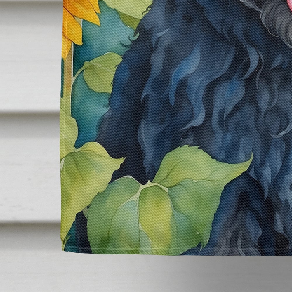 Puli in Sunflowers House Flag 28 in x 40 in